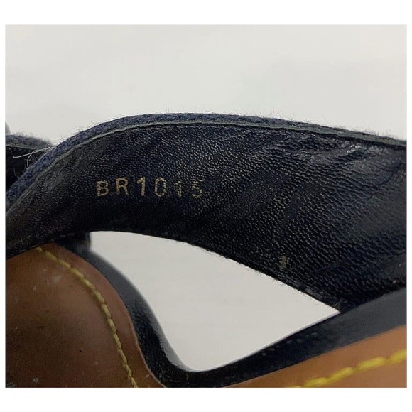 Authentic Louis Vuitton 05 Gold Stud Canvas Wedge Sole Sandals Sz 37.5 US 7.5 - Picture 9 of 10